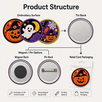 Juego de imanes de nevera personalizados de Halloween con insignias de chenilla bordadas, diseño de calabaza y fantasma, para regalos y merchandising minorista