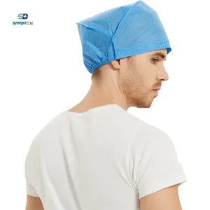 Casquette de soins de chirurgien PP SMS non tissée bleu-rose Casquette chirurgicale d'hôpital jetable flexible Capuchon à clip jetable