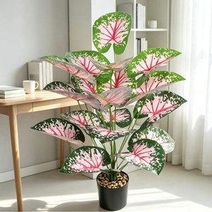 Caladium rose artificiel en pot, plante décorative d'intérieur et d'extérieur, fausse fleur, verdure - Product Image 1