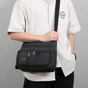 Hot selling <b>Large</b> Capacity Men <b>Canvas</b> <b>Bag</b> New Minimal Casual Shoulder Crossbody <b>Bag</b> with Water Bottle Pocket for Travel - Product Image 5
