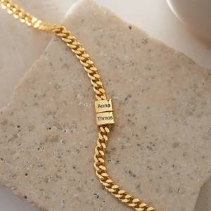 Grosir kustom kalung pria baja nirkarat perhiasan persegi manik liontin rantai Kuba perhiasan personalisasi perhiasan tahan air - Product Image 4