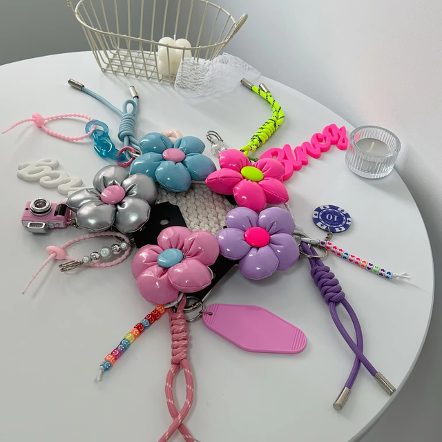 2025 New Products Custom Designed Women's Polyester Chic Keychains Cute Mobile Phone Charms for Handbags