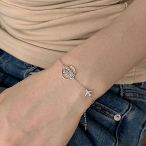 Dylam Trendy S925 Silver Tarnish Free Rhodium 18K Gold Plated Link Chain Earth Airplane Pendant <b>Bracelet</b> for Women Dress up - Product Image 5