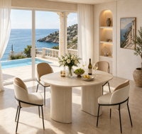 Juego de Mesa de Comedor con Base de Hierro y MDF, Muebles de Comedor para Hogar y Restaurante al por Mayor, Sillas de Comedor Tapizadas en Dos Tonos, Estilo Europeo