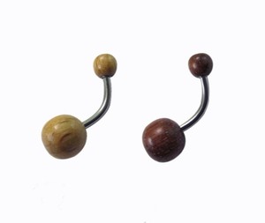 Piercing per Ombelico in Acciaio Inossidabile con Filettatura Esterna e Sfera in Legno, Gioielli per il Corpo - Product Image 2