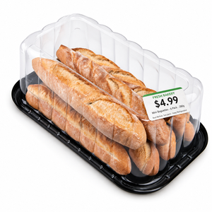 Conteneur à gâteau jetable en PET transparent avec couvercle séparé et base noire pour présentation de pâtisseries et pains en boulangerie (vente en gros) - Product Image 1