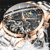 Montres mécaniques automatiques Biden 0189 personnalisables avec votre propre logo pour hommes, phase de lune, tourbillon ajouré, montre sport