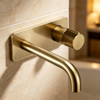 Robinet de lavabo mural encastré Weihao en laiton brossé doré, mitigeur monocommande eau chaude et froide pour salle de bain