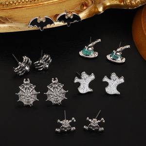 Set de Pendientes de Halloween con Calaveras, Arañas, Fantasmas y Murciélagos, de Aleación de Zinc, Joyería de Moda para Fiestas, con Poste de Acero Inoxidable - Product Image 3