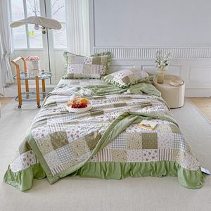 Set di piumini Patchwork (trapunte + copriletto + federa 2) Set di biancheria da letto personalizzato stile pastorale trapunta in cotone lavato a fiori - Product Image 2