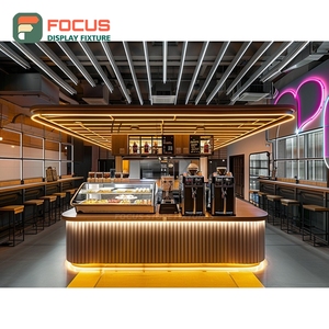 Comptoir de service café personnalisé avec caisse intégrée, étagère de boulangerie et présentoir en chêne pour café - Product Image 1