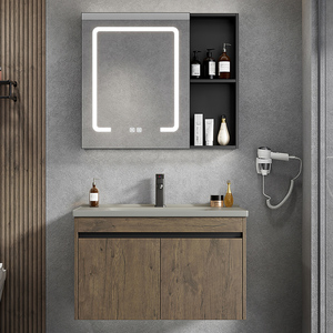 Miroir LED intelligent en alliage d'aluminium laqué nordique moderne, armoire de salle de bain intégrée en céramique murale pour usage hôtelier, 5 ans - Product Image 4