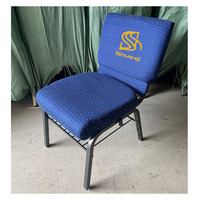 Chaises d'église modernes empilables en métal rembourrées bleues confortables pour pasteur, hôtel et salle à manger