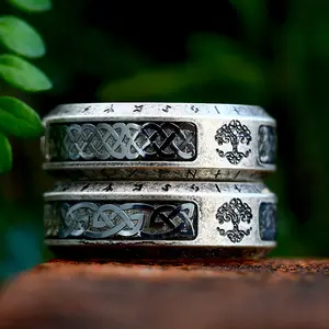 SS8-R216 cincin Viking baja tahan karat desain khusus pohon Runes kehidupan cincin untuk pria perhiasan antik simpul Celtic Rune
