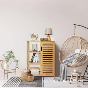 Mueble de Baño de Bambú con Puertas y 3 Estantes Laterales, Diseño Minimalista, Color Madera Natural, Independiente - Product Image 4