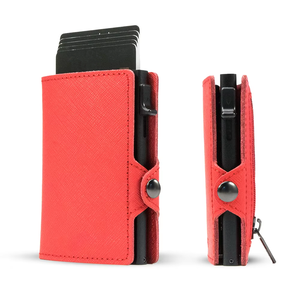Vente en gros porte-cartes automatique RFID en cuir PU Saffiano fin bouton poussoir en métal porte-monnaie de mode pour crédit bancaire pour cartes Pop - Product Image 2