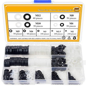 Nylon Flat Washer Assortment Kit 800pcs M2 M2.5 M3 M4 M5 M6 M8 M10 M12 Black White Plastic General Industry - Product Image 1