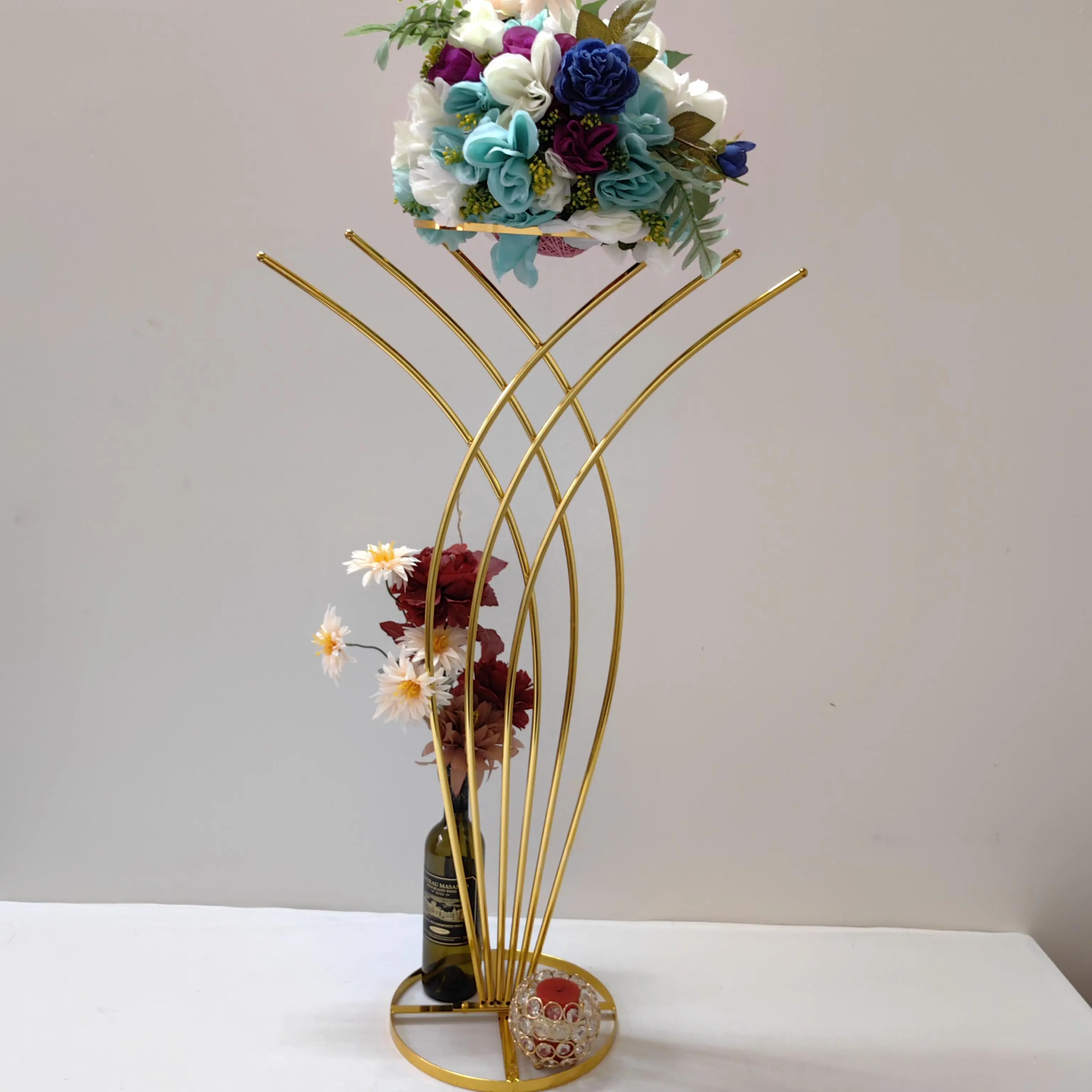 Декоративные вазы Ourwarm для стола, серебристые, золотистые геометрические цветы, свадебные центральные части, подставка