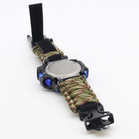 Bracelet de survie numérique tactique multifonctionnel 7 en 1 réglable, étanche, pour les sports de plein air, montre à double cadran