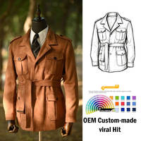 Veste de chasse rétro pour homme TT, style gentleman, multi-poches, en daim, avec ceinture, veste décontractée, veste safari en fausse peau de cerf