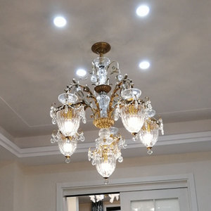 Lustre en cristal finition or, base d'ampoule LED E26, blanc chaud 3500K, hauteur réglable, intensité variable, luminaire suspendu pour salon - Product Image 5