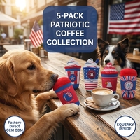 Jouets couineurs pour chiots Jour de l'Indépendance, en peluche douce, tasse à café, drapeau américain, jouets à mâcher pour chiens, jouets interactifs pour animaux de compagnie, durables et rembourrés