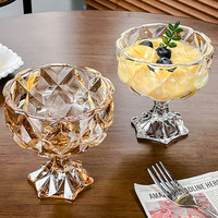 Gefacet glazen dessert schaal met voet, ijscoupe, diamantgeslepen fruitschaal, yoghurtpudding schaal, serveerschaal voor restaurant servies