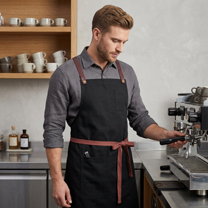 Tablier de cuisine professionnel noir en toile avec sangles contrastantes, tablier de barista, tablier de chef robuste en toile - Product Image 1
