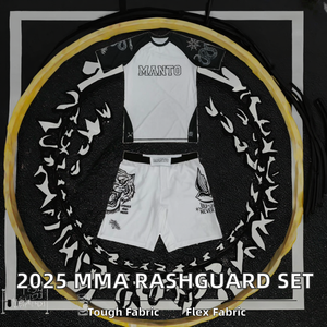 ชุดแรชการ์ด+กางเกงขาสั้นแบบยูนิเซ็กซ์สำหรับผู้ชาย ผ้าสแปนเด็กซ์/โพลีเอสเตอร์ยืดได้ 200gsm โลโก้ด้านหลัง ชุดสำหรับต่อสู้ MMA ยิวยิตสู และกราปลิง - Product Image 2