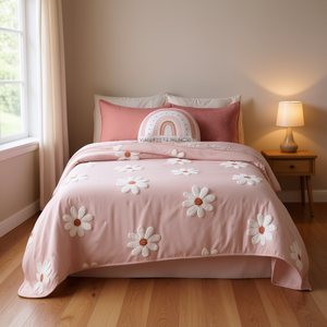 Juego de Funda de Edredón Individual Vianney Florence con Apliques Florales Bordados, Estilo Princesa Rosa, Ropa de Cama para el Hogar - Product Image 2