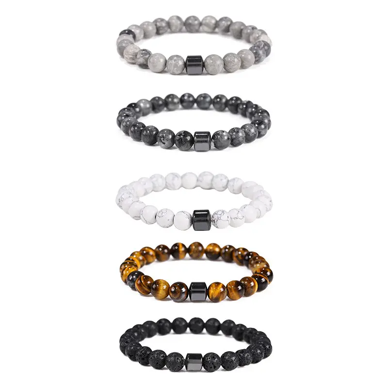 Europe Men Fashion Jewelry Magnet Natural Stone Tiger Eye Round Bracelet for Male