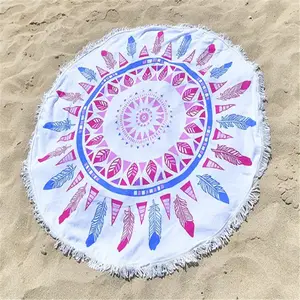 Factory Sale Custom Logo Mandala Beach Towels Custom Digital Printing Microfiber Round Beach Towel With Tassels