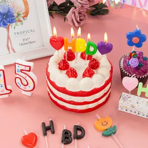 Velas con forma de feliz cumpleaños, velas para fiesta de cumpleaños, pastel, color gelatina
