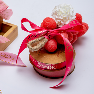 Cinta de organza Ribest al por mayor de 10-25 mm, rosa, de poliéster, de lujo, ecológica, con borde satinado estampado de una sola cara, para bodas - Product Image 4