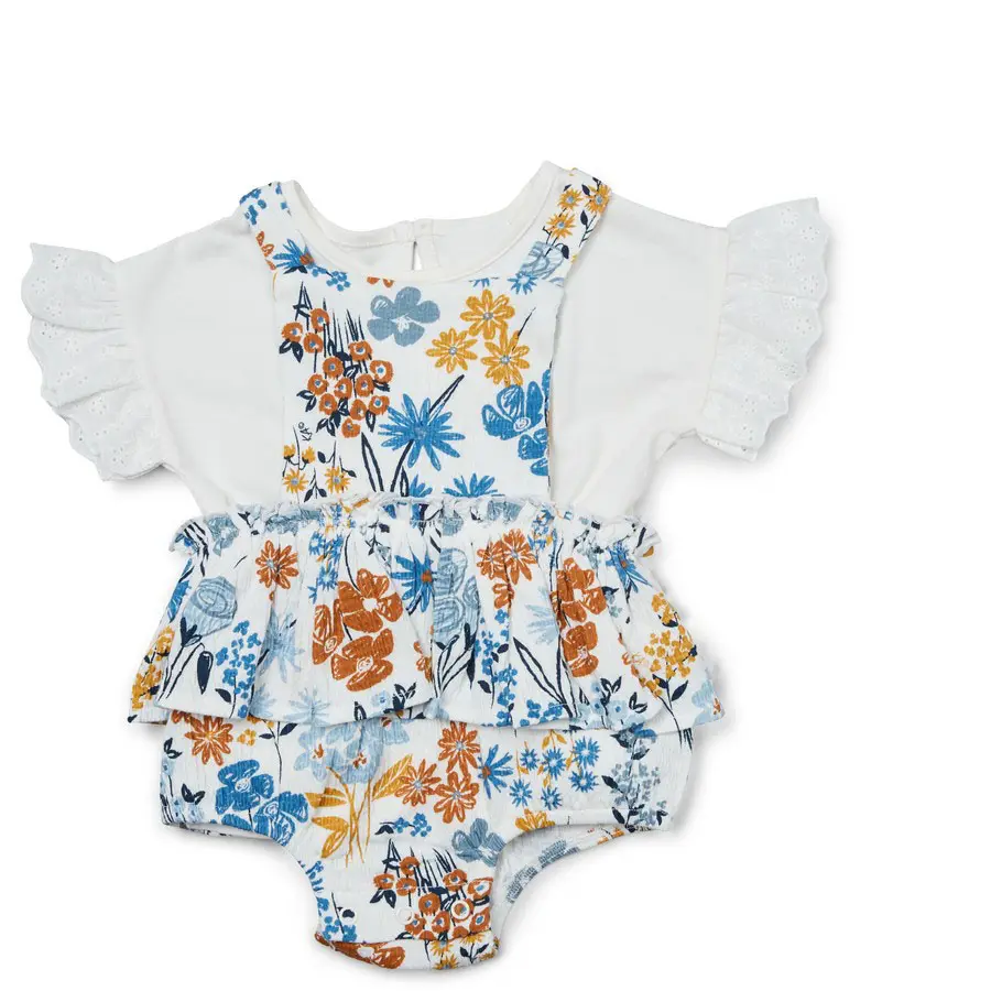 2 Stück Baby Floral Stram pler und T-Shirt Set Rüschen ärmel Top Neugeborene Kleidung Geschenkset Baumwolle Babys Kleidung Baby Stram pler Set