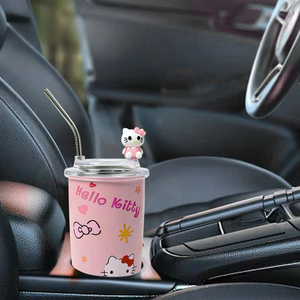 Novo 450ml de aço inoxidável palha copo garrafa térmica caneca dos desenhos animados Anime Kulomi gatinho gato bonito água copo canecas de café isolamento Cooler Cup - Product Image 4