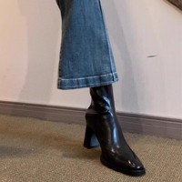 Nouvelle Collection Automne/Hiver 2026 – Bottines Femme à Talon Haut Carré, Talon Épais, Style Coréen Rétro, Coupe Courte