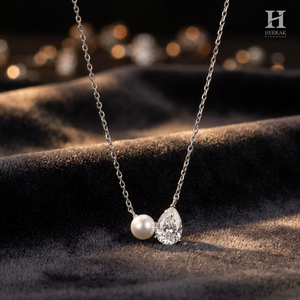 สร้อยคอจี้เพชรทรงลูกแพร์และมุกทองคำ 14k สไตล์มินิมอล พร้อมใบรับรอง IGI เครื่องประดับหรูสำหรับผู้หญิง - Product Image 1