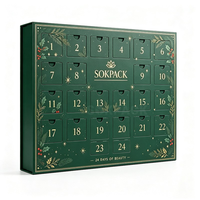 Calendrier de l'Avent personnalisé à 24 fenêtres détachables, boîte cadeau rigide, emballage de calendrier de compte à rebours en papier vert foncé pour Noël, cosmétiques