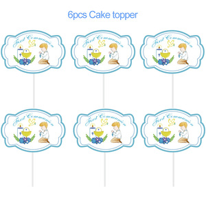 Conjunto de decoración para fiesta de <span class=keywords><strong>primera</strong></span> comunión de bebé, cartel de bautismo de bebé, globos de látex de 12 pulgadas, decoración de papel para magdalenas, 17 Uds. - Product Image 3