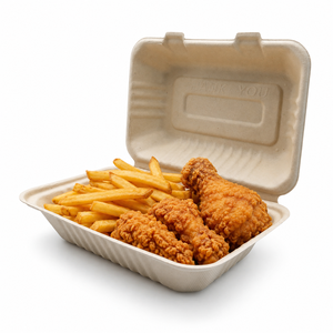 Boîte à hamburger en bagasse de canne à sucre 100 % compostable XIEFA, 9*6*3 pouces, type clamshell, biodégradable, écologique, pour plats à emporter - Product Image 1