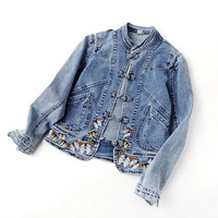 Nouvelle veste en jean brodée pour femme, style printemps, coupe courte, cardigan, manteau de cow-boy, style chinois, veste en jean basique pour femme