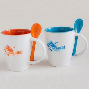 Eco Friendly Handle Creative Personalized Ceramic Mug Ceramic Coffee Travel Mug <b>Gift</b> <b>Set</b> with Spoon for Promotional - Product Image 3