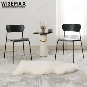 WISEMAX-Silla de comedor con marco de metal, asiento de madera contrachapada, precio barato, nórdico, para restaurante - Product Image 1
