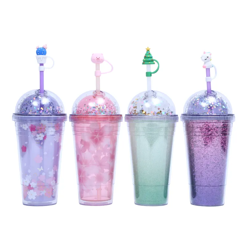 Hot Sale Dustproof Drinking Tumbler With Straw Decoration Lids Straws Tips Covers Silicone Cartoon Drinking Mug