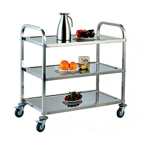 Chariot de service mobile à 3 niveaux en acier inoxydable avec poignée, chariot de livraison de nourriture robuste pour restaurant - Product Image 3