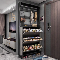 Meuble à chaussures ultra-fin 2026 avec bac basculant, idéal pour l'entrée de la maison, intégré à la porte et au meuble de salon