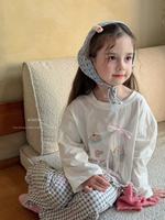 Leichtes Sommer-Pyjama-Set für Mädchen, 95% Baumwolle Spandex, AC-Raum, Langarmhose, eng anliegende Schlafkleidung, süße Rüschen, Homewear, 2-teilig