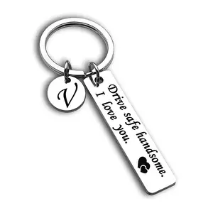 Xinxing Custom LOGO Drive Safe Keychain 26 Letters Keychain Gifts For Boyfriend Couple Husband Dad Birthday Valentines Day Gifts