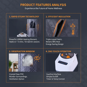 ساونا بالبخار معدات محمولة للغرف من المصنع مباشرة للمنزل الداخلي لشخص واحد إزالة السموم من العرق - Product Image 4